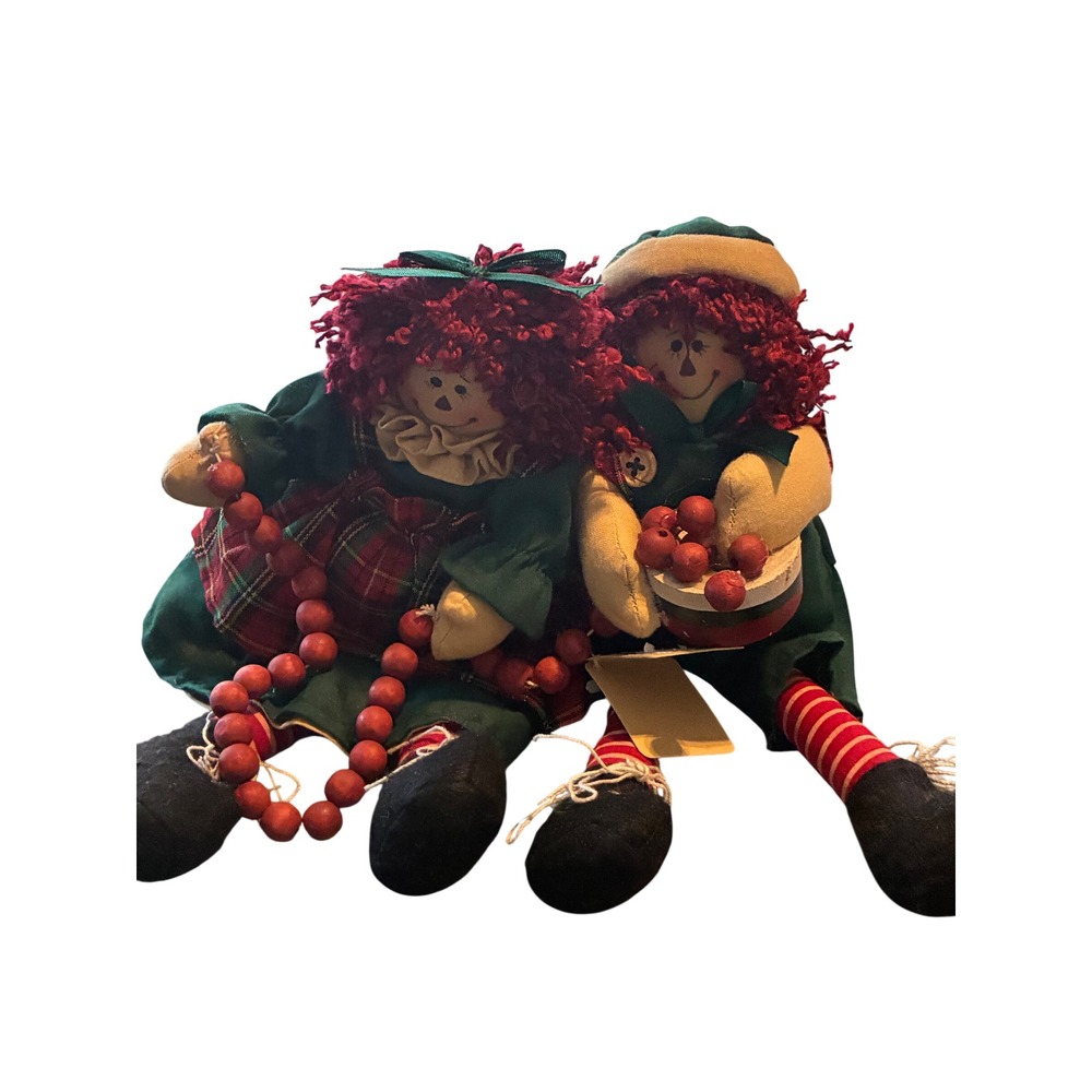Audrey's Lebanon PA Christmas Rag Dolls Pair Primitive Plaid Holiday Decor 6in